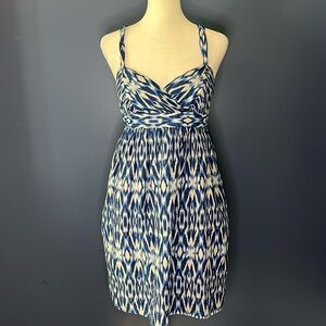 LOFT Petites- sz 2P, Blue & white sundress double spaghetti strap, side pockets,